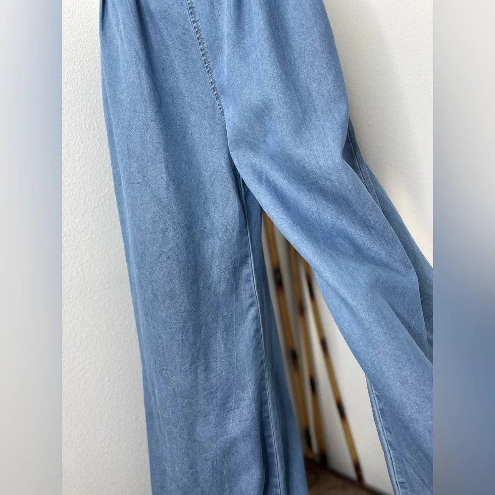 Boho Denim Wide Leg Chambray Overalls Jumpsuit Pockets Boho Summer Casual XXL
